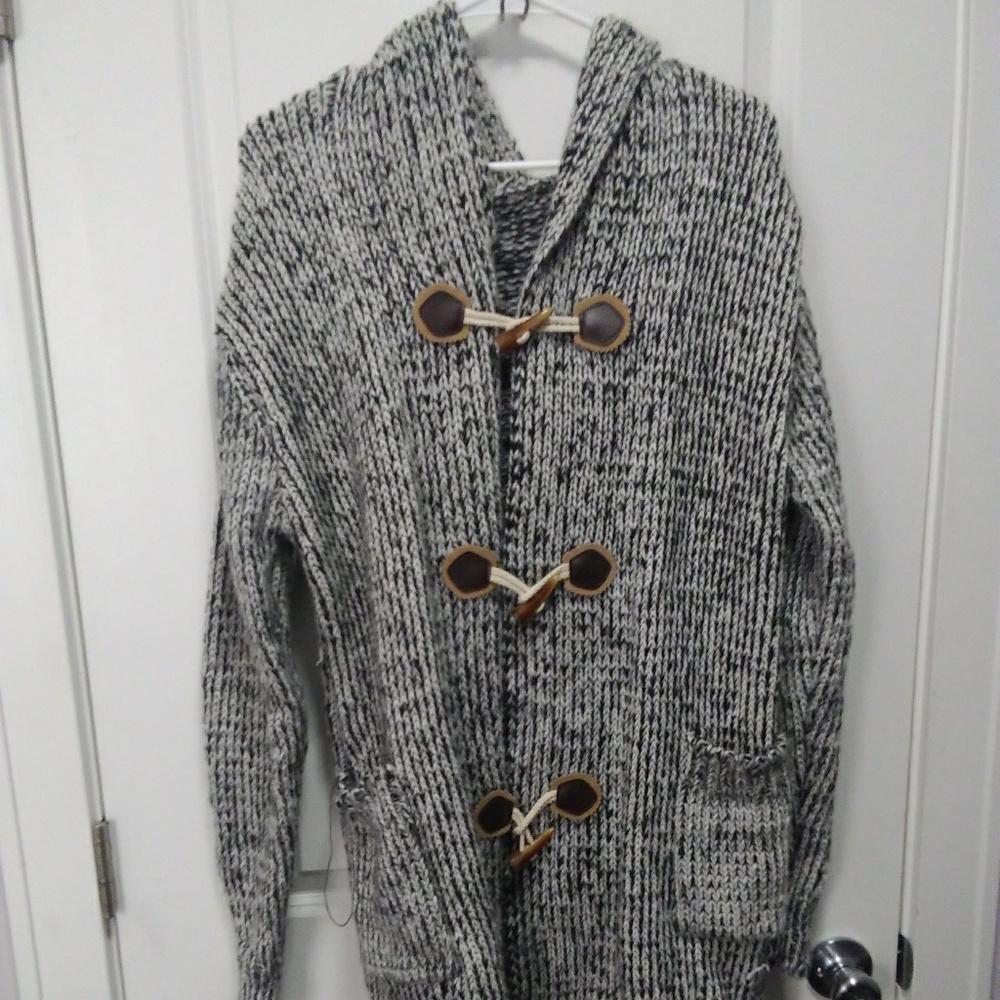 Hooded Gray Button Up Sweater
